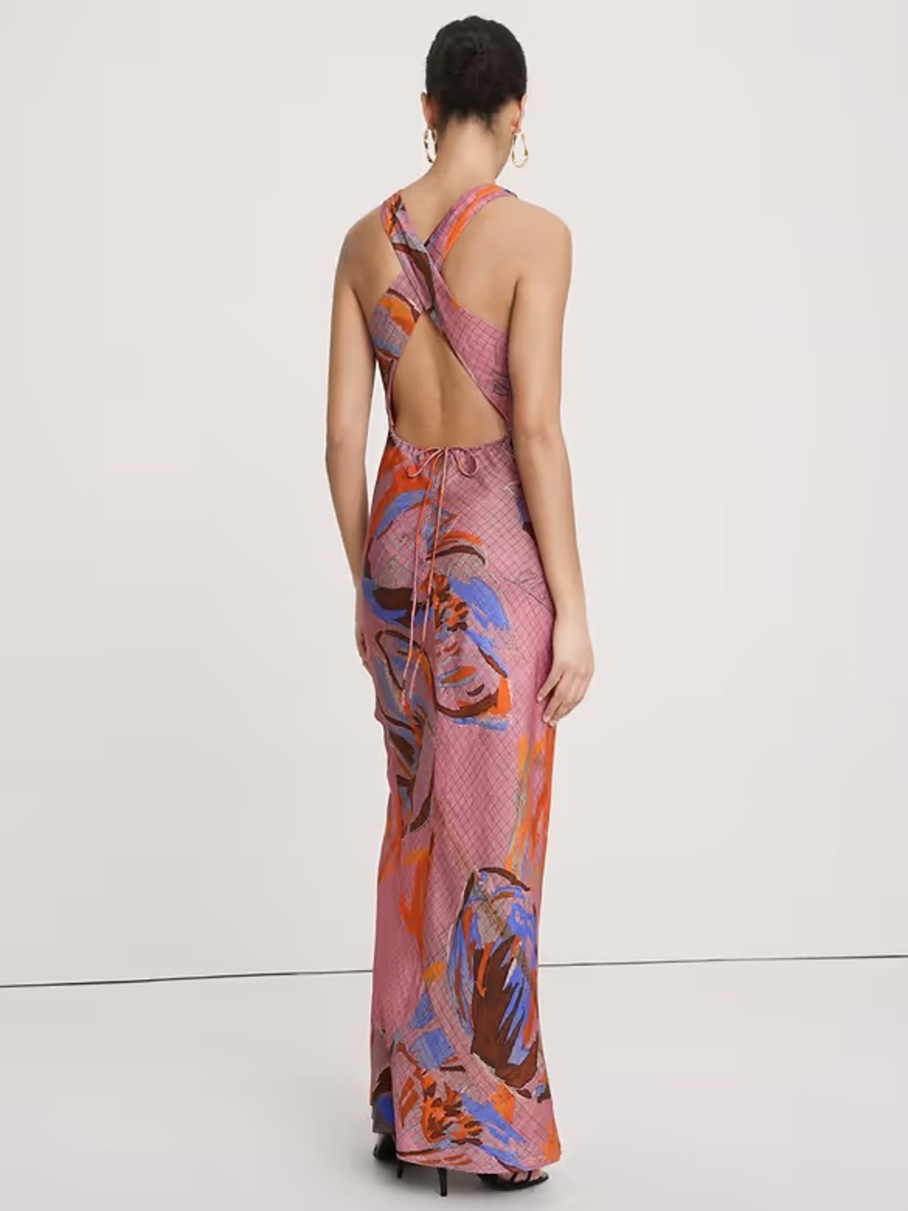 Banana Republic Pink Orange Blue Abstract Halter Maxi Dress - Picture 3 of 5